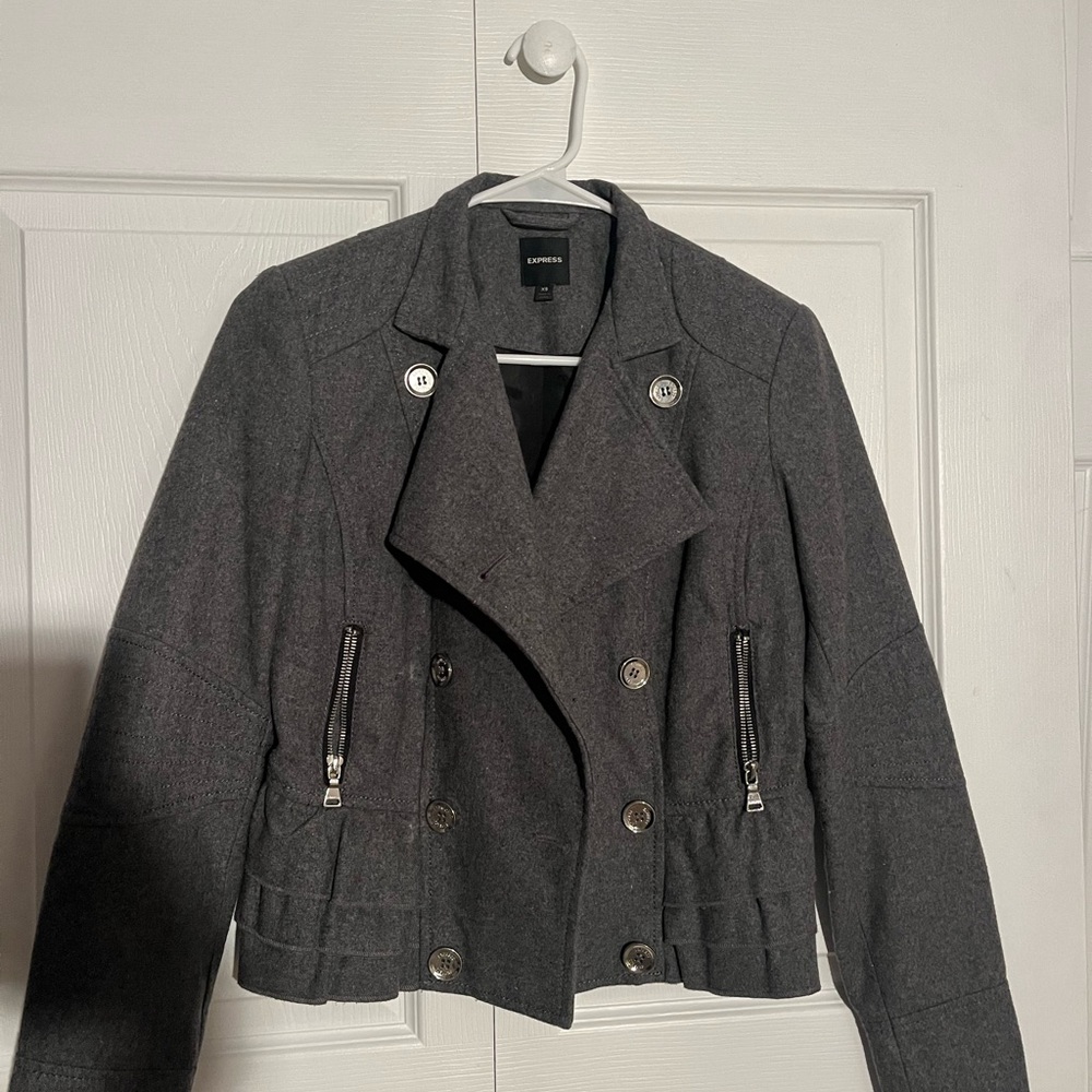Express Women's Gray Double-Breasted Jacket